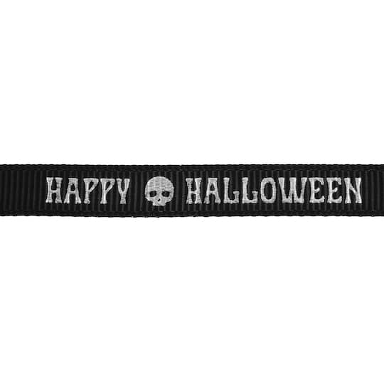 3/8" x 4yd. Black & Silver Happy Halloween Ribbon by Celebrate It®